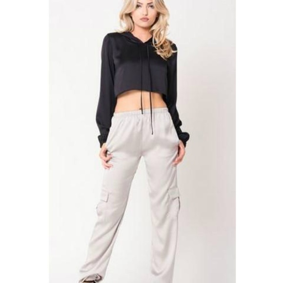Palm Beach Boutique Pants - Silver Satin Cargo Pants